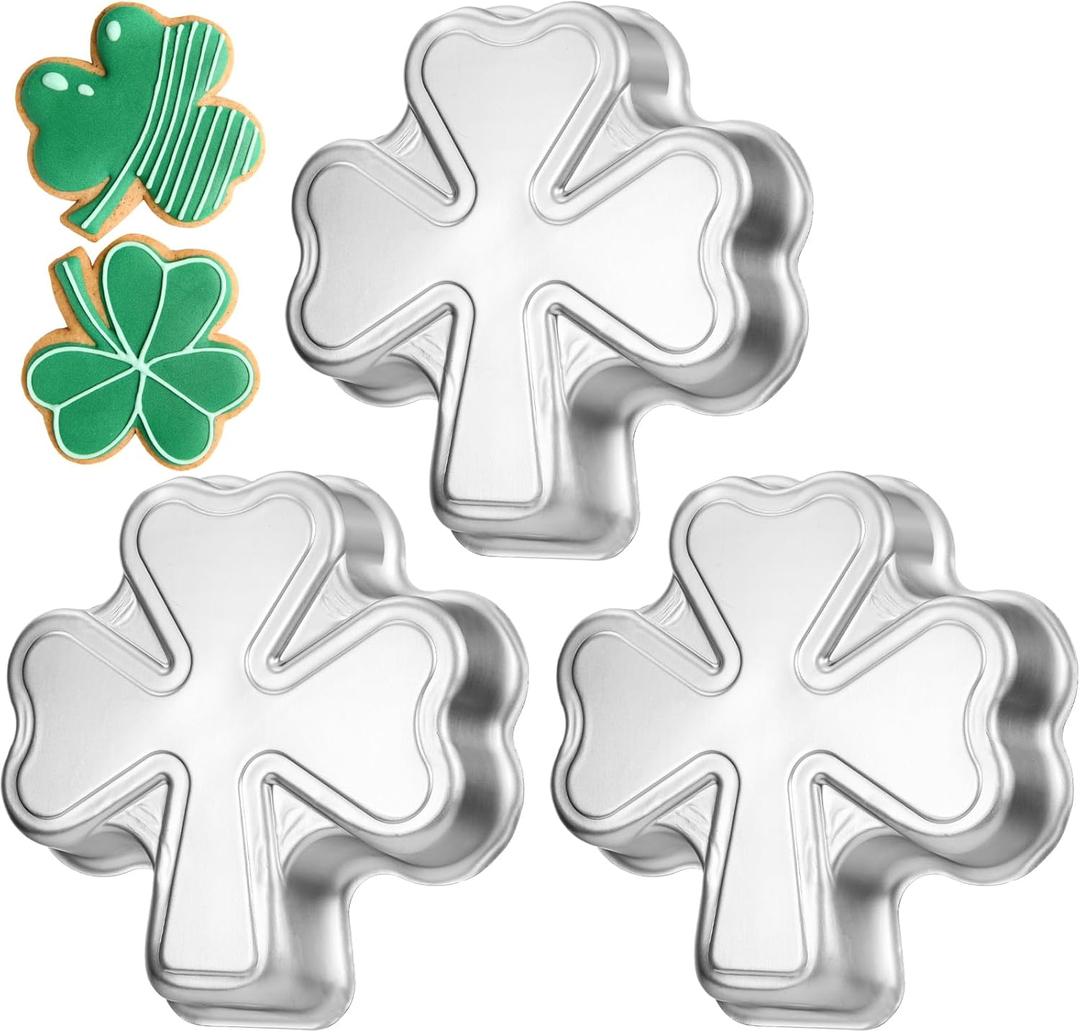 Nuogo 3 Pieces 9 Inch Shamrock Cake Pan Aluminum Cake Pans St. Patrick's Day Clover Mold 3D DIY Baking Pan for Kitchen Birthday St. Patrick's Day Wedding Anniversary