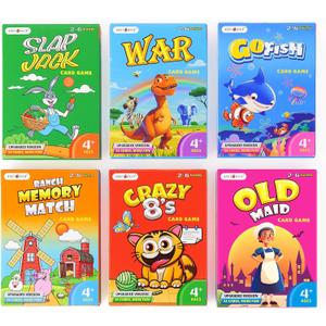 Upgraded Kids Card Games Pack, 6 Decks, Go Fish, Old Maid, Crazy Eights, Memory Match, Slap Jack, War, Playing Cards, Easter Basket Stuffers, Stocking Stuffers