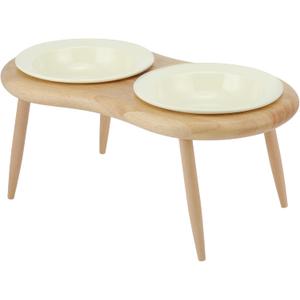 Elevated Cat Bowls, Ceramic Raised Cat Food and Water Dishes with Stand, Non-Slip Pet Feeder for Cats, Improved Posture, Beige, 2 Bowls & 1 Stand Set