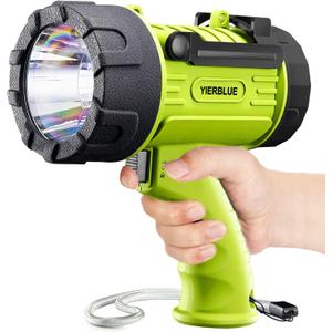 YIERBLUE Rechargeable Spotlight Flashlight with 1500 Lumen LED, IP67 Waterproof Long Running Spot Light searchlight, Impact Resistant Handheld Spotlight with Foldable Stand and Detachable Red Lens