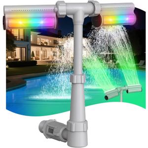 Swimming-Pool Waterfall Fountain w/Colorful Led-Lights - 7 Color Changing Above/Inground Pool Fountain Lights with Remote, Water Sprinkler Adjustable Height Pool Sprayer for Outdoor Yard Decoration