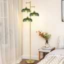 QIYIZM Glass Floor Lamp for Living Room,Bedroom,Mid Century Modern Standing Lamp Brass Tree 3 Light Tall Floor Lamps Vintage Retro Floor Lights Gold Green Flower Lamp Shade Farmhouse Boho Bohemian