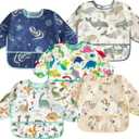 PandaEar 5 Pack Baby Long Sleeve Bibs| Waterproof Full Sleeve Bib for Baby Infant Toddler 6-36 Months