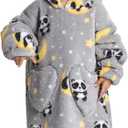 Wearable Blanket Hoodie for Kids Toddler Oversized Sweatshirt Cute Fleece Sherpa Blanket Girls Boys Grey Panda 2-5 Year