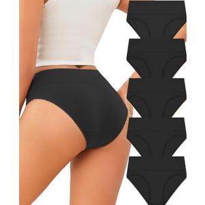 FINETOO Womens Underwear Cotton Cheeky Bikini Mid Rise Stretch Ladies Panties Soft Breathable Underwear Women Pack 5 (Black, L)