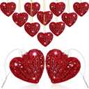 12PCS Heart Ornaments for Valentine Crystal Glass Heart Shape Hanging Ornaments for Christmas Valentine's Anniversary Wedding Party Decoration (Red)