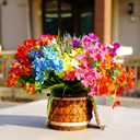 trytuny Artificial Flowers for Outdoor, 18 Bundle UV Resistant Fake Plants, Realistic Faux Silk Floral for Outside Indoor Porch Patio Window Box Planter Home Decor (Rosy Red Yellow Blue)