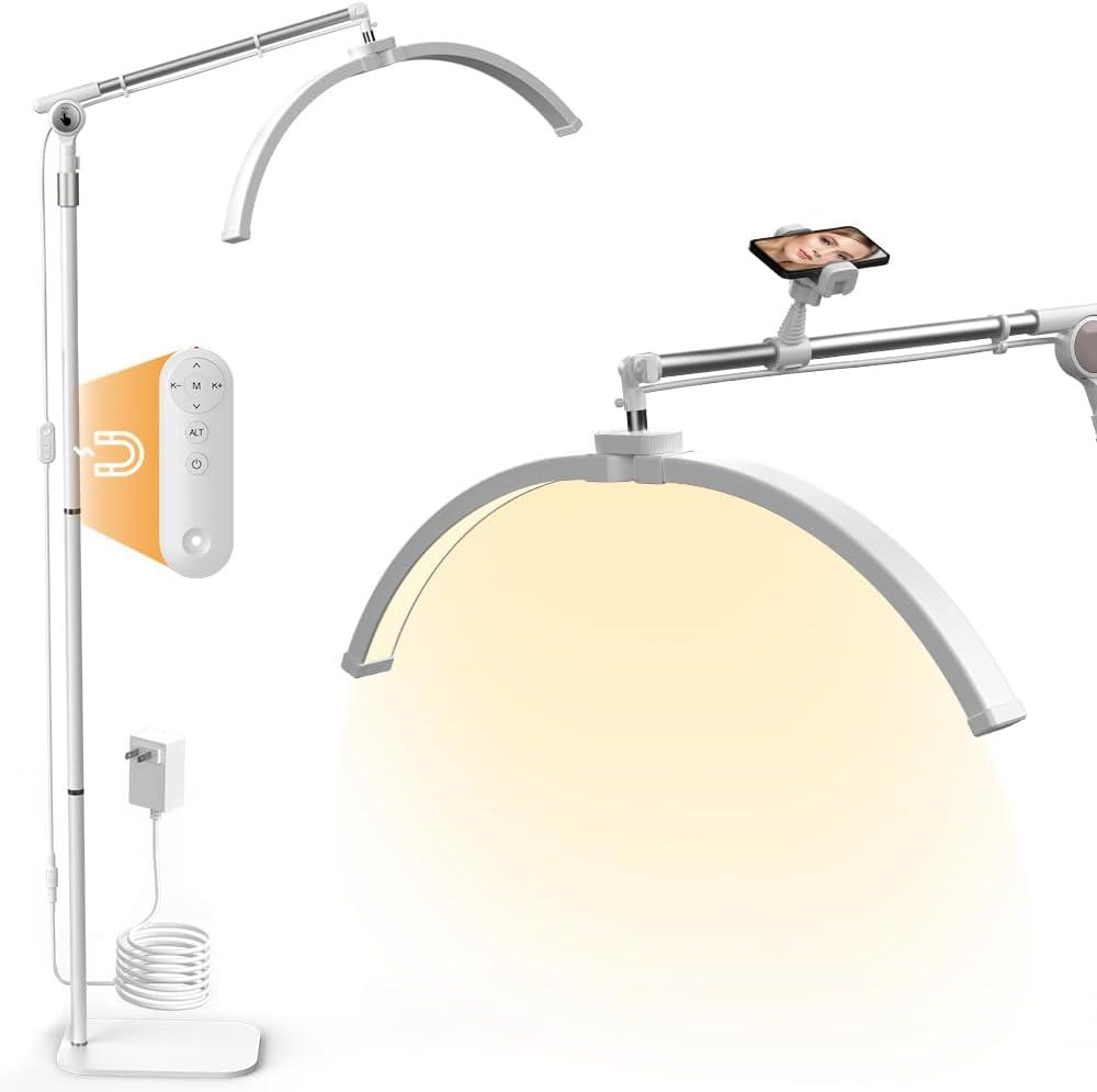 Janolia Floor lamp, Lash Light for Eyelash Tech, LED Half Moon Light Lash Lamp, Esthetician Light for Lash Tech, Tattoo, Beauty - Adjustable Brightness, Phone Holder, 360Rotating