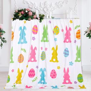 WovWeaveE Easter Fuzzy Blanket 60 x 50 Inch Bunny Throw Blanket Rabbit Flannel Blanket Eggs Fleece Blanket Soft Cozy for Spring Couch Sofa Bedroom Travel Home Decor