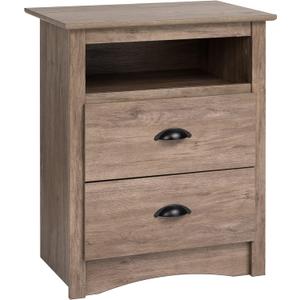 Prepac's Fremont 2 Drawer Nightstand: Elegant Bedroom Furniture, Bedside Table with Open Shelf, 23.25"W x 16"D x 28"H, Drifted Gray - DDC-2428