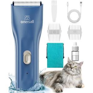 oneisall Pet Clipper for Cat Matted Hair, Pet Shaver for Cats Quiet Pet Clippers Waterproof Cordless Cat Clippers for Matted Hair Long Hair with Storage Bag (Blue)