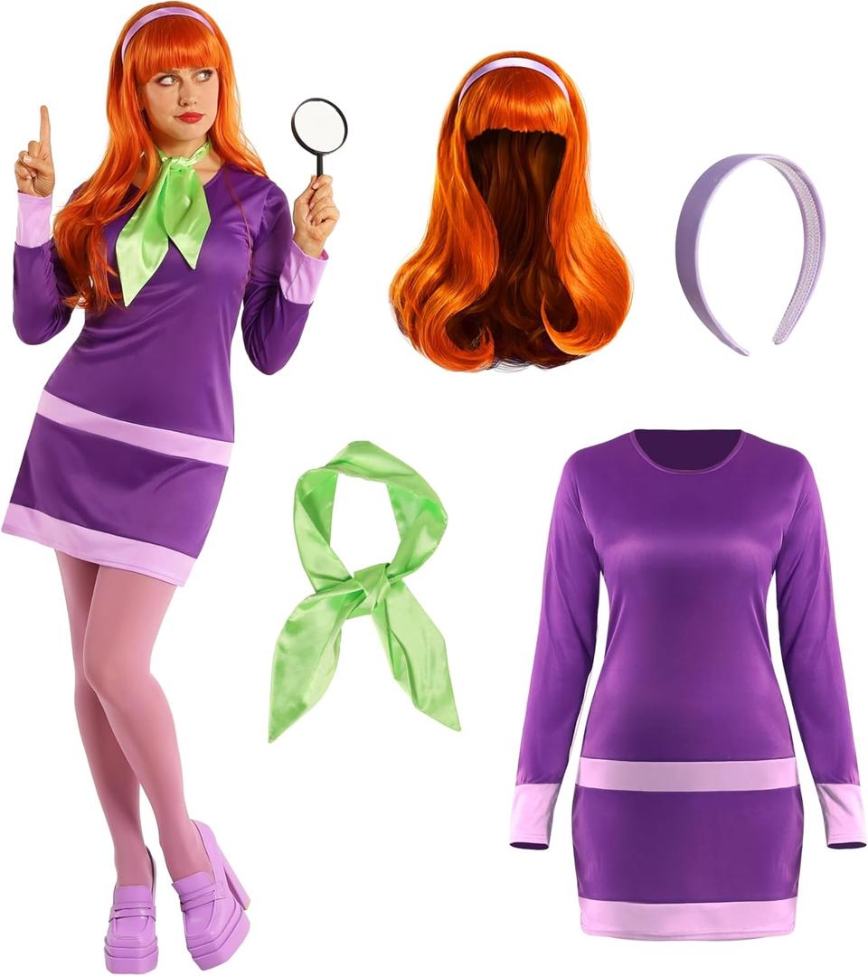 Morph Purple Women's Mystery Solving Detective Costume With Wig 70s Cartoon Character Costumes For Women Detective With Wig
