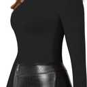 MANGOPOP Women's Mock Turtle Neck Slim Fit Long Sleeve Shirts Fall Fashion Tight Tops Basic Tee Winter Undershirt (Large, 01 Black)