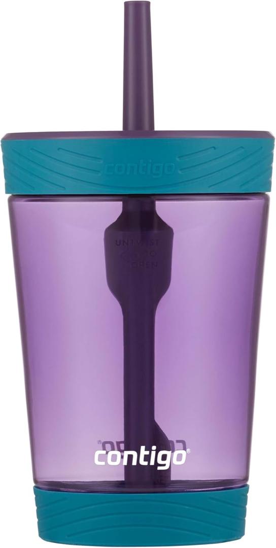 Contigo Kids Spill-Proof 14oz Tumbler with Straw and BPA Free Plastic, 2 Pack Juniper Robots & Blueberry Cosmos (Eggplant)