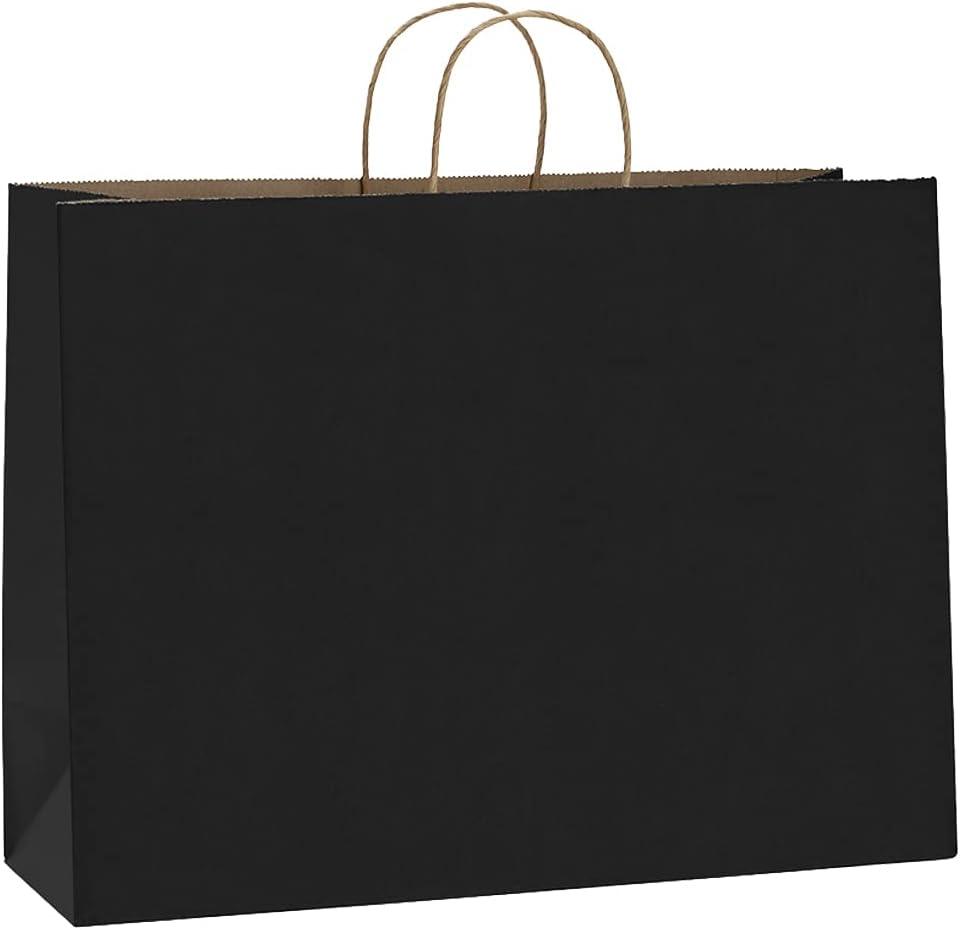BagDream 25Pcs 16x6x12 Inches Kraft Paper Bags with Handles Bulk, Recycled Large Black Paper Gift Bags for Shopping, Retail, Grocery, Merchandise, Party Gifts