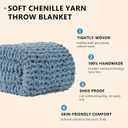 L'AGRATY Chunky Knit Blanket Throw: 50''x60'' Chenille Chunky Knitted Throw Blanket for Bed Couch - Handmade Thick Big Cable Knit Blanket - Large Crochet Rope Blanket for Home Decor(Airy Blue)