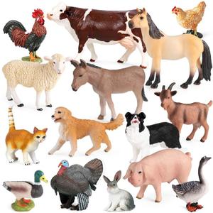 15pcs Farm Animal Toys for 3 4 5 6 7 Years Old Toddlers Girls Boys, Plastic Toy Farm Animal Figurines Playset with Cow Horse Dog Cat and etc, Educational Learning Toys & Birthday Easter Gifts