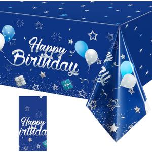 Tegeme Navy Blue Party Supplies Stars Happy Birthday Tablecloths Blue Starry Confetti Table Covers for Kids Boys Girls Baby Shower Birthday Party Decorations(Navy Blue and Silver,1 Pack)