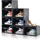 8 Pack Shoe Boxes Black Plastic Stackable, Large Shoe Storage Organizer,Drop Side Front Shoe Containers for Entryway,Sneaker Storage Fit up to US Size 13 for Men/Women(13x 10.6x 8.3)