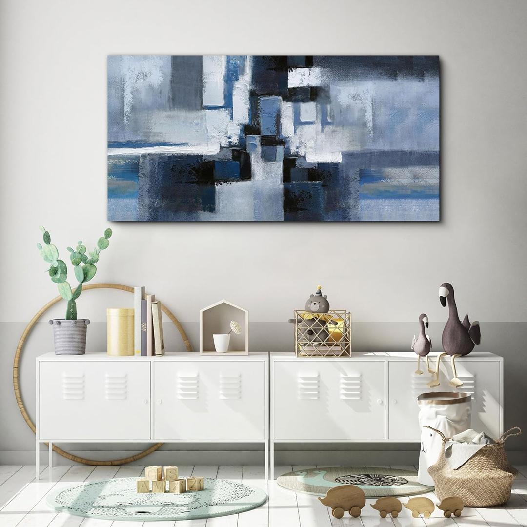 KLAKLA Exter Large Abstracr Wall Art - Blue and Black Canvas Picture for Living Room Wall Decor - Bedroom Art Framed Artwork - Modern Wall Art KLAKLA Exter Large Abstracr Wall Art - Blue and Black Canvas Picture for Living Room Wall Decor - Bedroom Art Framed Artwork - Modern Wall Art