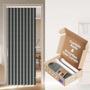 AJAZZ Blackout Accordion Door Invisible Folding Accordion Doors Interior Magnetic Door Curtain for Bedroom Living Room Doorway Curtain Sets Included Rod (1 Pack, 43W x 78 L, Dark Grey)