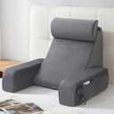 ENITYA 19" Back Support Pillow,Reading Pillow with Attached Arms & Large Pockets, Removable Washable Cover, Wedge for Sitting,Reclining,Watching TV,Post Surgery in Bed,Couch or Floor,Medium Firm,Grey