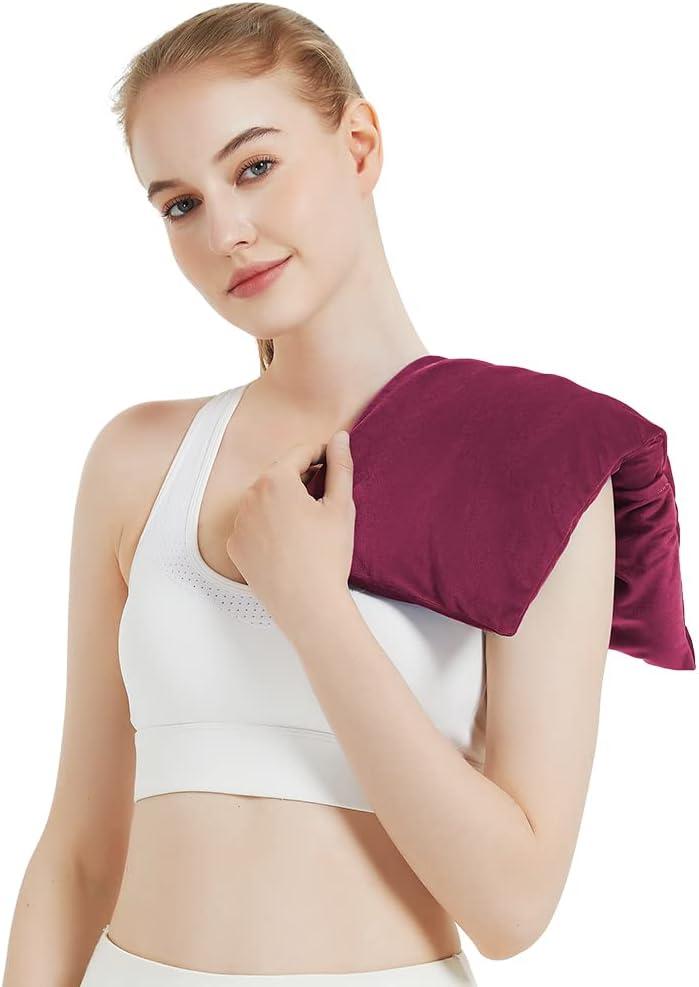 Microwavable Heating Pad with Washable Cover, 8 x 18 Microwave Heating Pad for Neck and Shoulders, Moist Heat Bean Bag Warm Compress for Knee, Joints, Wrist, Abdomen (Wine Red)