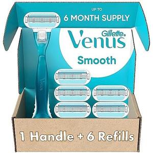 Gillette Venus Smooth Women's Razor Handle + 5Refills with Soft-Grip Gel Handle