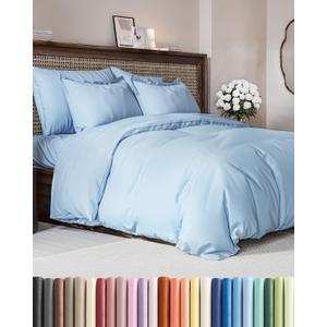 Duvet Cover Queen Size - Extra Soft Queen Size Duvet Cover - Lightweight & Breathable - Easy Care & Fade Free with Zipper Closures and Ties - 90" x 90" Inches - (Sky Blue) Comforter Not Included