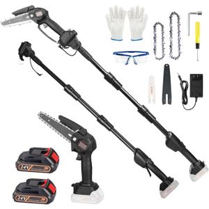 2-in-1 Cordless Pole Saw & 6 Inch/4 Inch Mini Chainsaw, Electric Pole Saw for Tree Trimming with 2x 21V 3.0Ah Batteries & Charger, 13FT Max Reach Battery Powered Pole Chainsaw for Wood Cutting