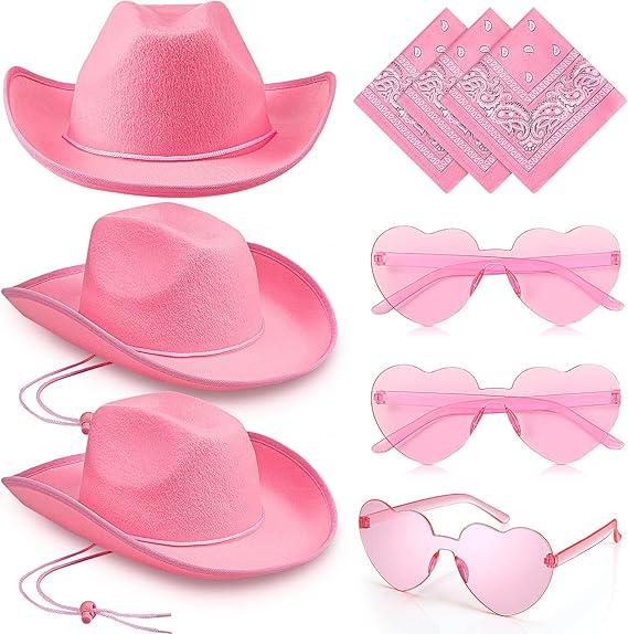 Cowboy Hat with Heart Sunglasses and Paisley Bandanas Western Cowgirl Hat for Halloween Cosplay Costume Adults