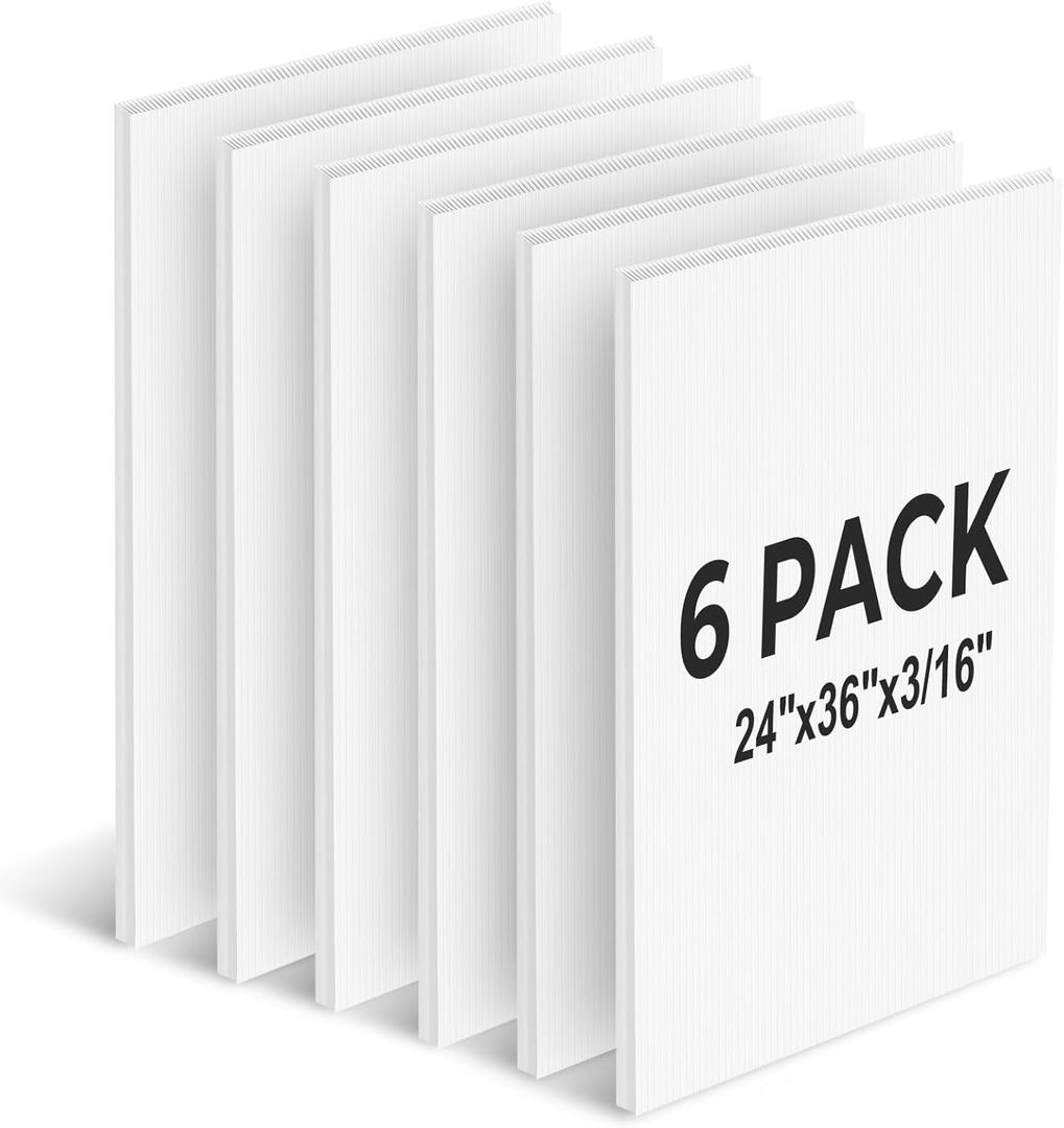 2436 White Poster Board, 3/16 Inches Thick Corrugated Plastic Board, Large Blank Board for Sign, School Projects,Craft,Art, Pack of 6 