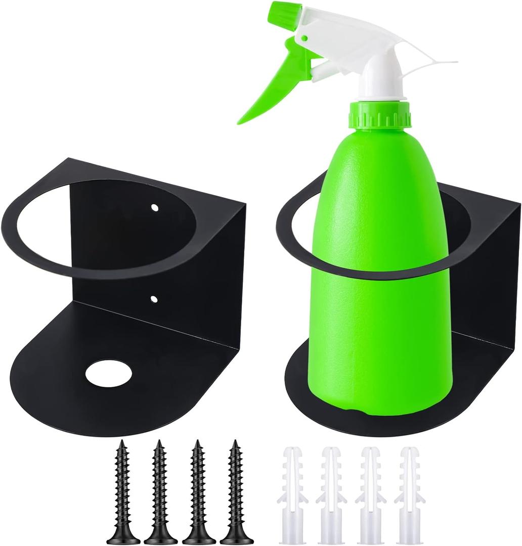 Gerrii 2 Pcs Spray Bottle Holder Brushed Stainless Steel Storage Rack Home Garage Solid Spray Can Holder Easy Install Wall Mount Craft Workspace Paint Bottle Rack with Hardware (Black)