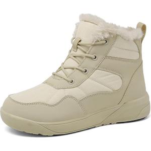 ChayChax Women's Winter Snow Boots with Fur Lined Lightweight Ankle Booties Anti Slip Comfortable Warm Winter Shoes, Beige, Size 40