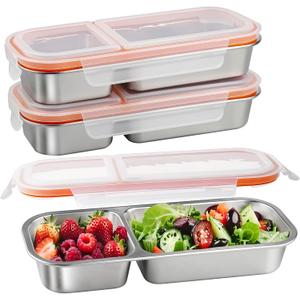 Greentainer 3 Pack Stainless Steel Snack Containers with Lids, Leakproof Lunch Box Containers, Reusable 2 Compartment Snackle Box, Grab and Go lunchable container for Travel