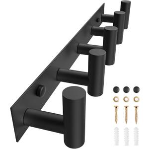 VAEHOLD Black Hat and Coat Wall Mount Rack 5 Hooks for Robes, Bags, Keys, and Towels Bathroom Towel Hanger Organizer (1 Pack)