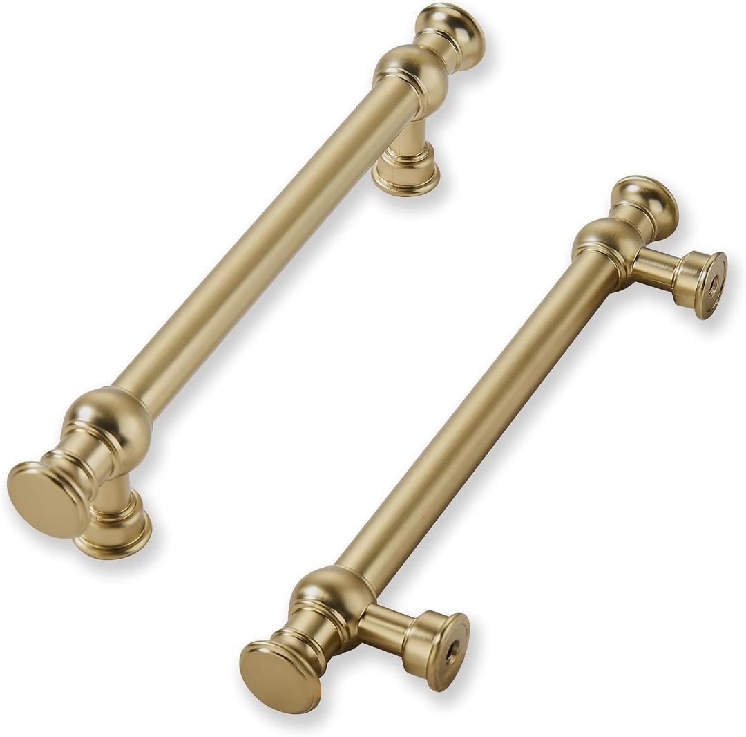 khtumeware 2 Pack 4inch(102mm) Hole Center Brushed Brass Cabinet Pulls Solid Heavy Duty Pull Cabinet Hardware Handle for Kitchens cabinets Dressers Pull for Bathroom