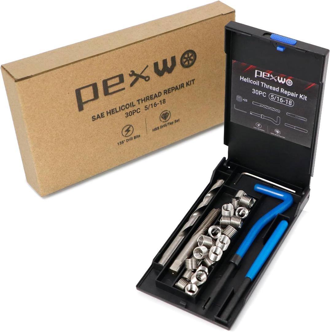 5/16-18 Helicoil Thread Repair Kit, Thread Repair Tool with HSS Drill Bit & Thread Inserts, SAE Thread Repair Installation Kit for Rethreading Internal Threads with Carry Case
