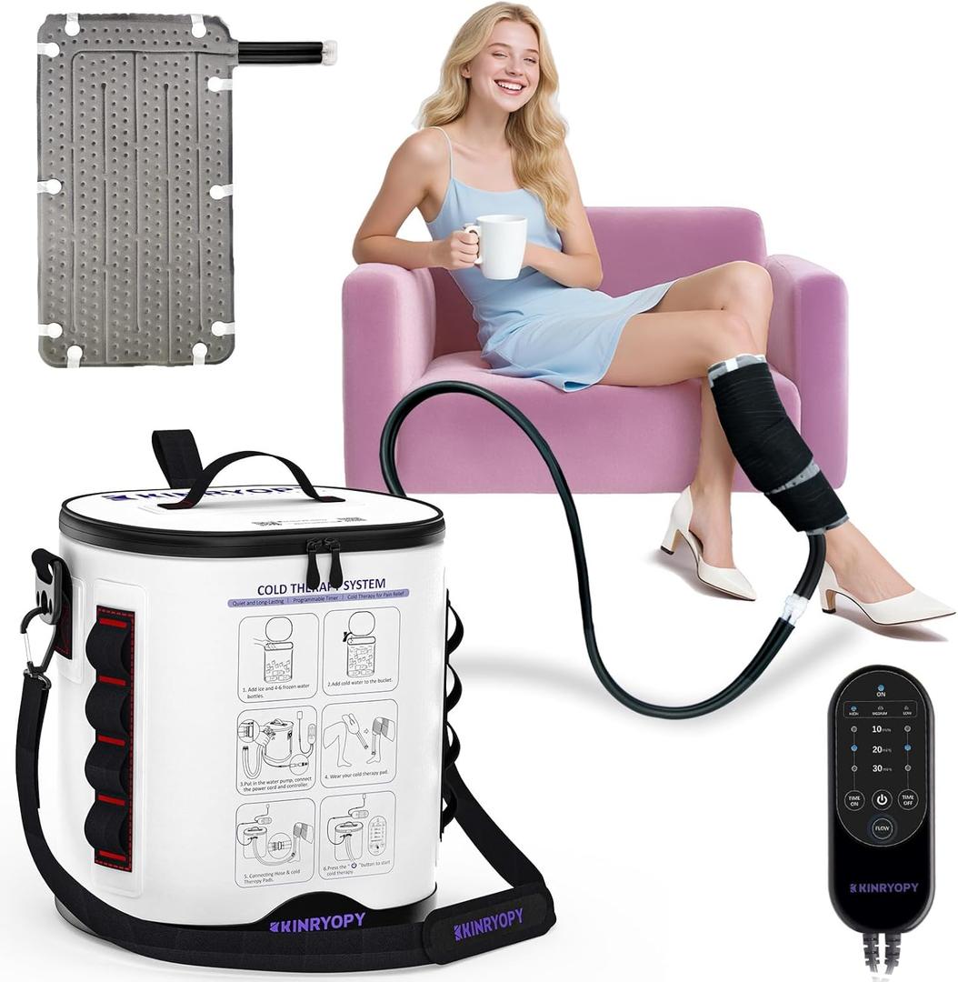 Cold Therapy Machine with Programmable Timer, Portable Ice Machine for Knee After Surgery, Full Circumference Knee Pad Recovery System, Cryotherapy Pain Relief w/Compression Pad