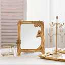 Vintage Gold Mirror Wall Decor - Small Vanity Mirrors, Antique Decorative for Desk Room, Frame Arched Victorian Decoration for Home Table, Standing Framed Gift for Furniture Living Bedroom, Rectangle