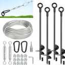Tinnmao 30 Inch Ground Anchors Heavy Duty, Shed Tie Down Anchor Kit with Galvanized Cable & Turnbuckles, Screw-in Earth Anchors for Sheds, Swing Set, Mobile Homes, Trampolines (4 PCS)