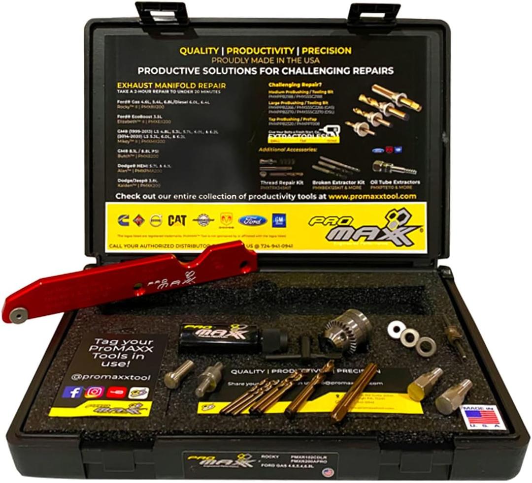 ProMAXX Tool Rocky Broken Exhaust Manifold Bolt Repair Kit, Compatible with Ford 6.2L, 6.8L, and 5.4L Engines, Fast and Precise Bolt Extraction, Durable, High-Performance Tools ProMAXX Tool Rocky Broken Exhaust Manifold Bolt Repair Kit, Compatible with Ford 6.2L, 6.8L, and 5.4L Engines, Fast and Precise Bolt Extraction, Durable, High-Performance Tools