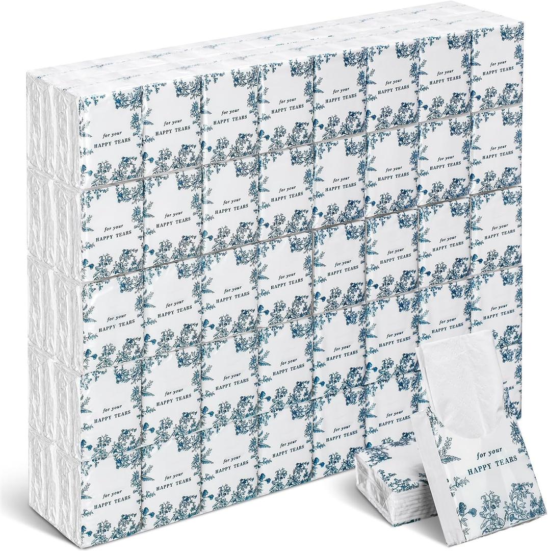 Therwen 100 Pcs Wedding Happy Tears Tissues Packs for Wedding Guests 1000 Sheet Tissues Packs Travel Size Bulk Welcome Bags Stuffers Emergency Kit Classic Bright Retro