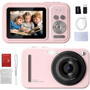 Entry Level Digital Camera 2k, 48 Million Pixels, 32GB Memory, Anti Shake 2.4-inch Screen, Multiple Different Filters (Pink)