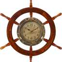 Deco 79 Wood Sail Boat Ship wheel Wall Clock, 30" x 4" x 30", Gold