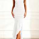 BTFBM Summer Dresses for Women 2026 Wedding Guest Dress Prom | Bodycon Ruched Sleeveless Maxi Dresses,V Neck, Solid, Cocktail Dresses,Homecoming,Party,Brides,Bridal Shower,Summer Clothes (White, S)