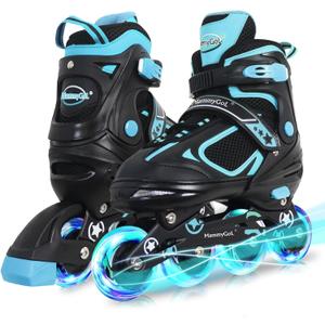 MammyGol Adjustable Inline Skates for Kids Boys Girls Youth with Light up Wheels (Large - Youth (5-8US), Teal)