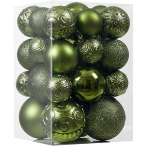 Christmas Ball Ornaments - 30pcs Shatterproof Christmas Ornaments Set Plastic Hanging Christmas Decorations for Xmas Tree Holiday Party Decor, 6 Styles in 4 Sizes (Light Green)