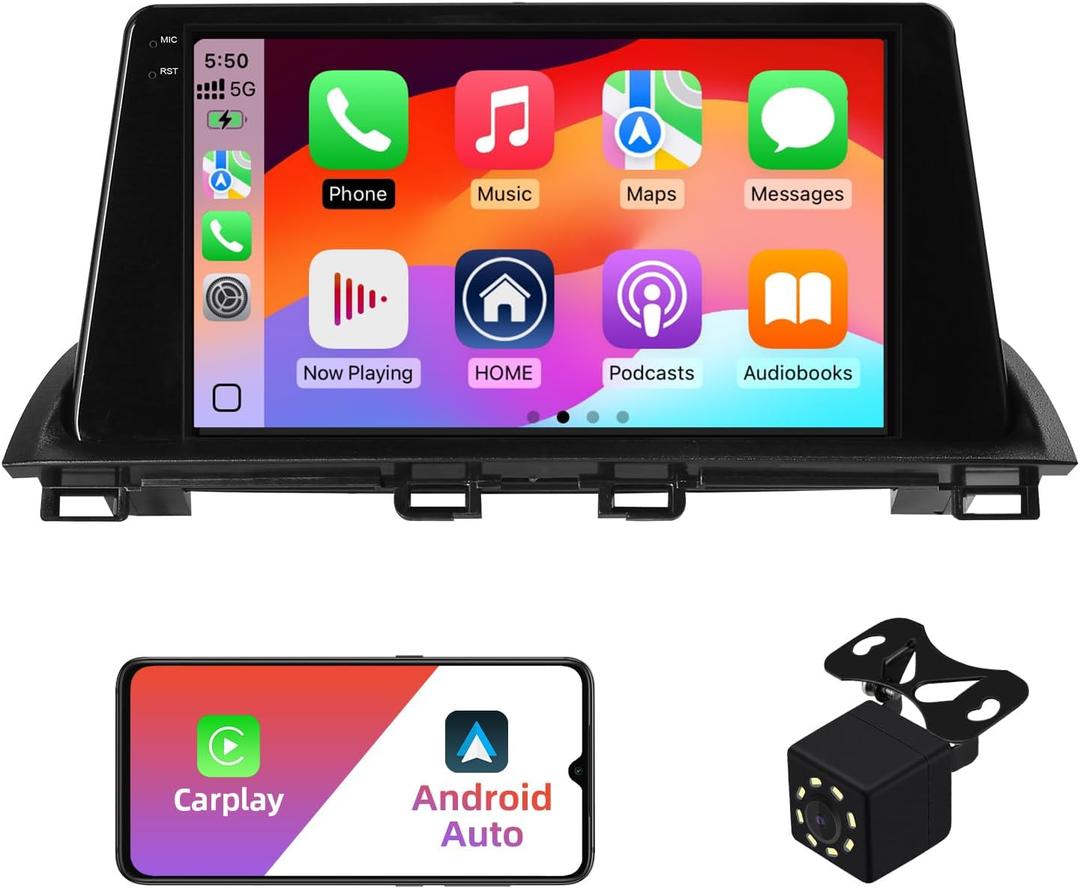 2+32G Android 12 Double Din Car Stereo for Mazda 3 Axela 2014-2019 with 9 Inch Touchscreen Radio Built-in Wireless Carplay/Android Auto/GPS/Bluetooth/FM/AUX-in/SWC/Backup Camera (with Canbus)