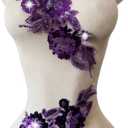 Handmade Sewing Sequin Beaded or Pearl Flower Fabric Lace Applique for Wedding Dress Gown Bodice Costume Clothing Craft DIY 2PCS/Bag 5.9X12.2inches (Purple)